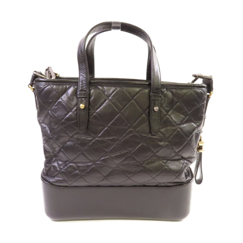 CHANEL Quilted CC Gabrielle Shopping Tote Bag Handbag Calfskin Leather Black