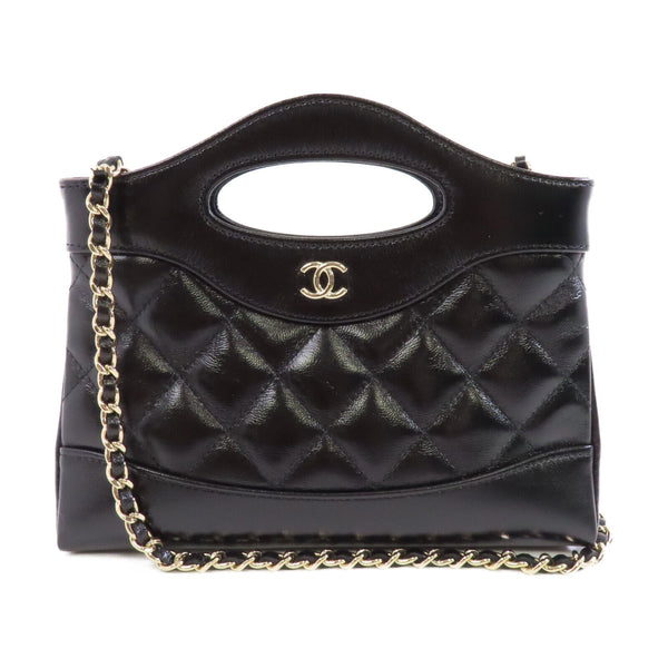 CHANEL Quilted CC GHW Nano 31 2way Chain Shoulder Bag Calfskin Leather Black