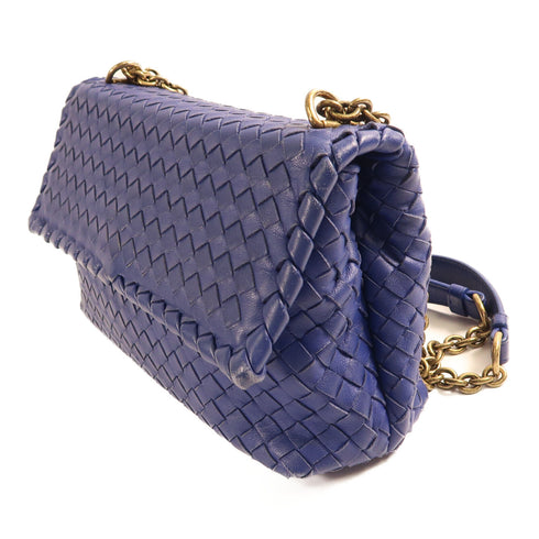 BOTTEGA VENETA BV GHW Chain Shoulder Bag Leather Blue