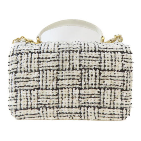 CHANEL CC GHW 2 Way Shoulder Crossbody Handbag Tweed Black White