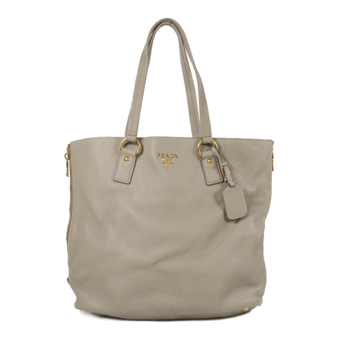 PRADA GHW Shoulder Tote Bag Calfskin Leather Gray