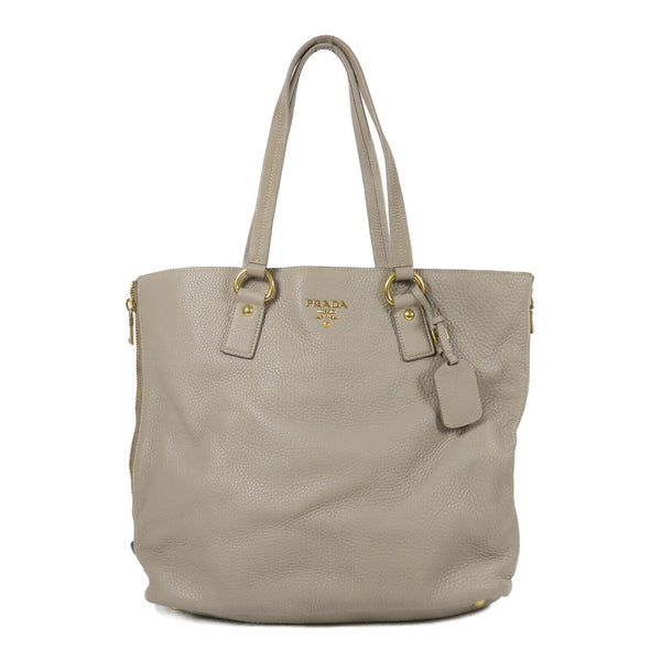 PRADA GHW Shoulder Tote Bag Calfskin Leather Gray