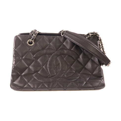 CHANEL CC SHW Shoulder Tote Bag Calfskin Leather Black