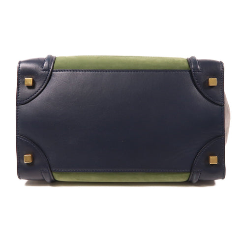 CELINE GHW Micro Luggage Hand Bag Calfskin Leather Blue/Grey/Green