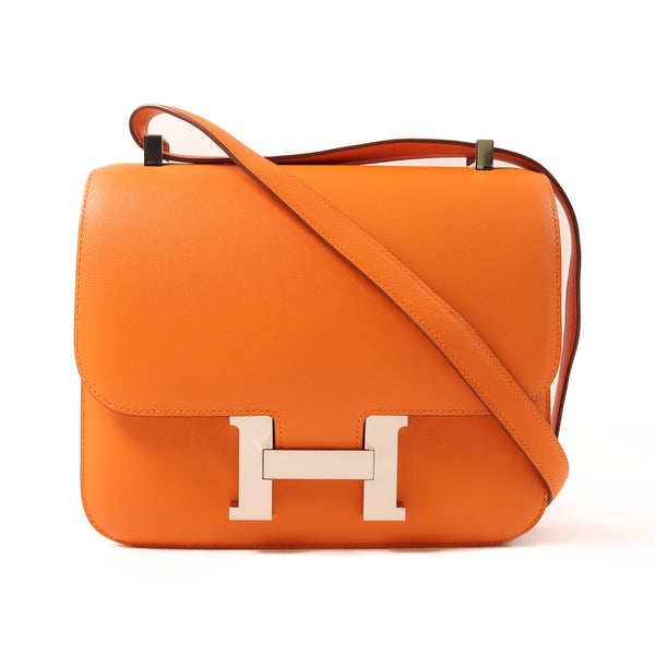 HERMES PHW Constance 24 Shoulder Bag Swift Leather Orange