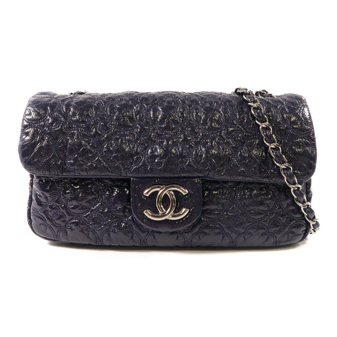 CHANEL CC SHW Chain Shoulder Handbag Pattern Leather Dark Purple
