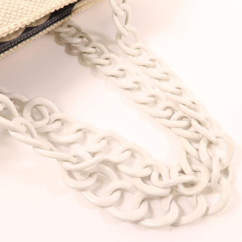 CHANEL CC Shoulder Bag Raffia White