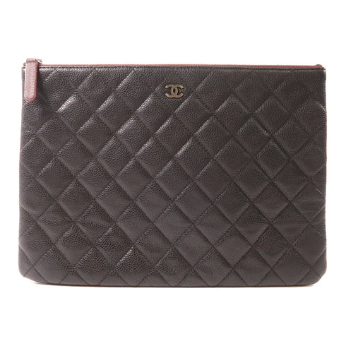 CHANEL CC SHW Clutch Pouch Calfskin Leather Black