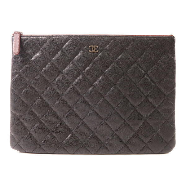 CHANEL CC SHW Clutch Pouch Calfskin Leather Black