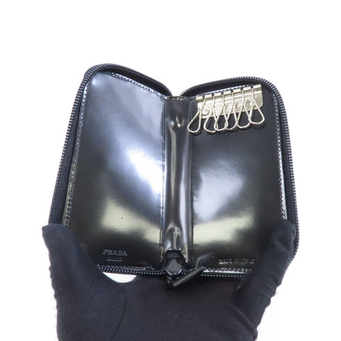 PRADA Key Case Ring Holder M604 Patent Leather Black
