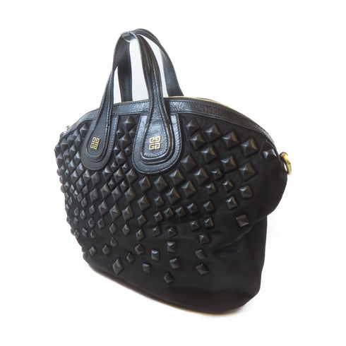 GIVENCHY GHW Nightingale Studded Bag 2 Way Shoulder Handbag Nylon Black