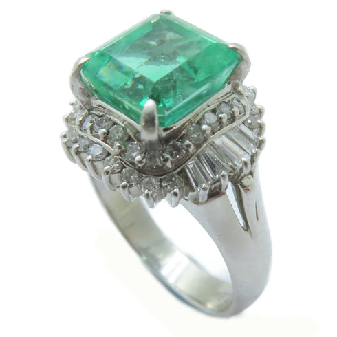 FINE JEWELRY 2.84ct Emerald 0.66ct Diamond Ring PT900 Platinum US#5.75
