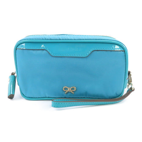 ANYA HINDMARCH GHW Clutch Bag Pouch Nylon Blue