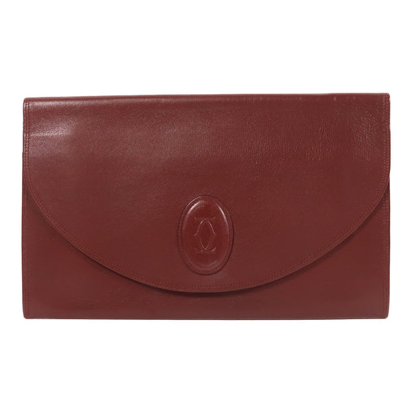 CARTIER Clutch Bag Pouch Calfskin Leather Red