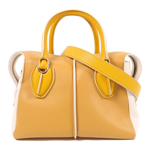 TOD'S SHW 2 Way Bag Calfskin Leather Yelllow/White