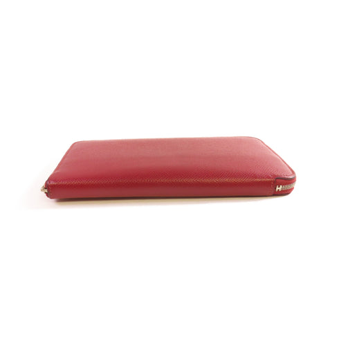 HERMES PHW Silk'In Classique Long Wallet Round Wallet Epsom Leather Red