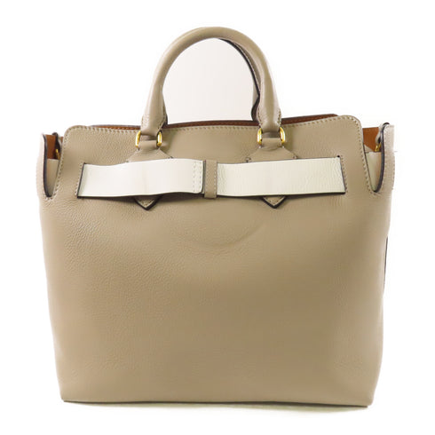 BURBERRY GHW 2 Way Bag Calfskin Leather Gray