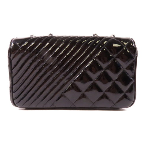 CHANEL Quilted/Herringbone CC SHW Chain Shoulder Bag Patent Leather Black