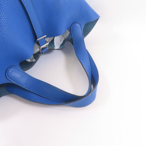 HERMES PHW Picotin MM Tote Bag Handbag Clemence Leather Bleu Zellige Blue