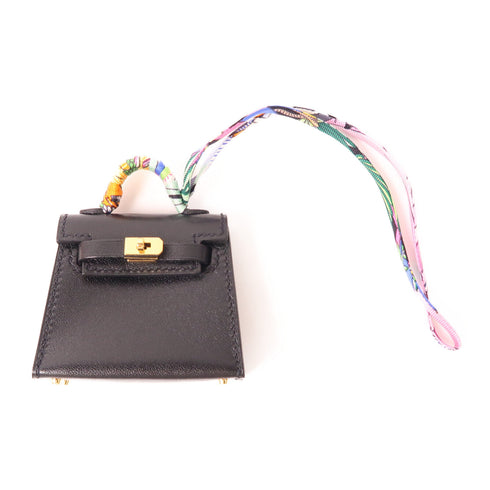 HERMES GHW Kelly Bag Charm Swift Leather Noir Black