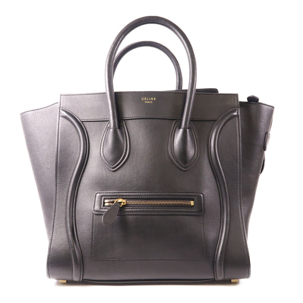 CELINE GHW Mini Luggage Handbag Calfskin Leather Black