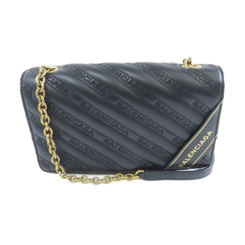 BALENCIAGA GHW Chain Shoulder Bag Calfskin Leather Black