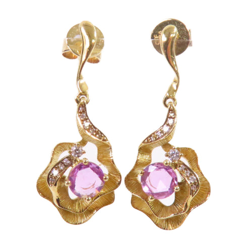 FINE JEWELRY 0.664ct Pink Sapphire 0.08ct Diamond Earrings 18K Yellow Gold