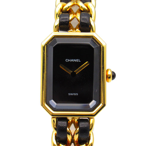 CHANEL CC Premiere L Quartz Watch H0001 Gold Plated Leather Black