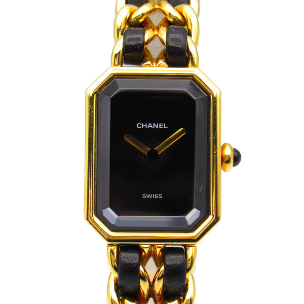 CHANEL CC Premiere L Quartz Watch H0001 Gold Plated Leather Black