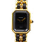 CHANEL CC Premiere L Quartz Watch H0001 Gold Plated Leather Black