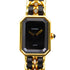 CHANEL CC Premiere L Quartz Watch H0001 Gold Plated Leather Black
