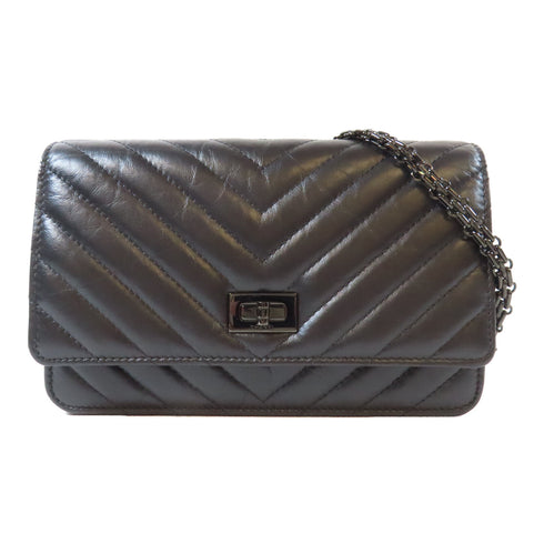 CHANEL Herringbone CC 2.55 Wallet On Chain Shoulder Bag A70328 Lambskin Leather