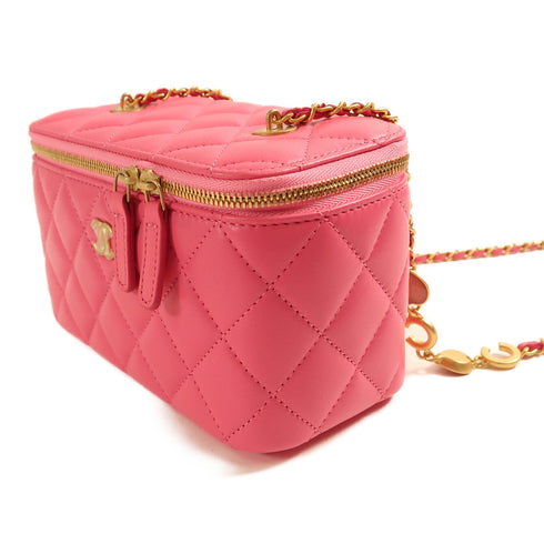 CHANEL CC GHW Vanity Case Chain Shoulder Bag Lambskin Leather Pink