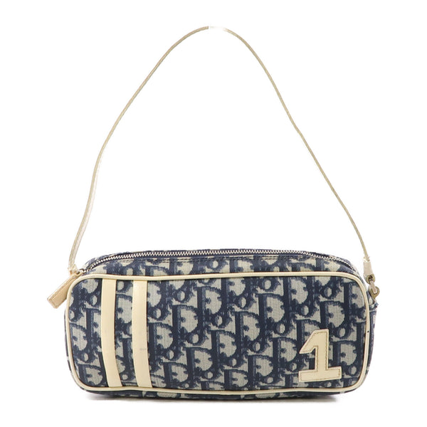 Christian Dior CD SHW Shoulder Bag Handbag Coated Canvas Bule White