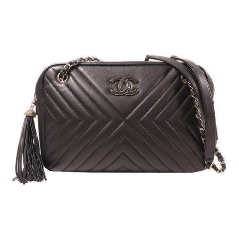 CHANEL CC SHW Chain Shoulder Lambskin Leather Black