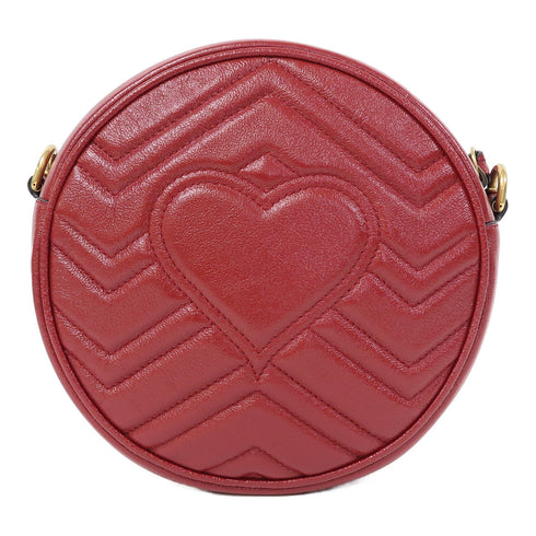 GUCCI GG GHW GG Marmont Round Chain Shoulder Bag 550154 Calfskin Leather Red