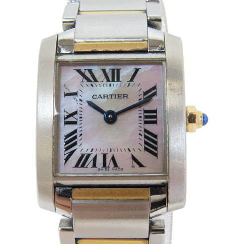 CARTIER Tank Francaise Quartz Watch #2384 18K Gold Stainless Steel Shell Pink
