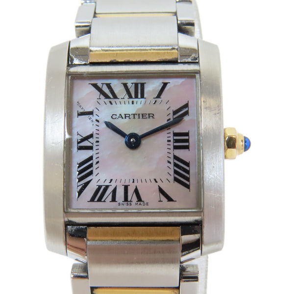 CARTIER Tank Francaise Quartz Watch #2384 18K Gold Stainless Steel Shell Pink