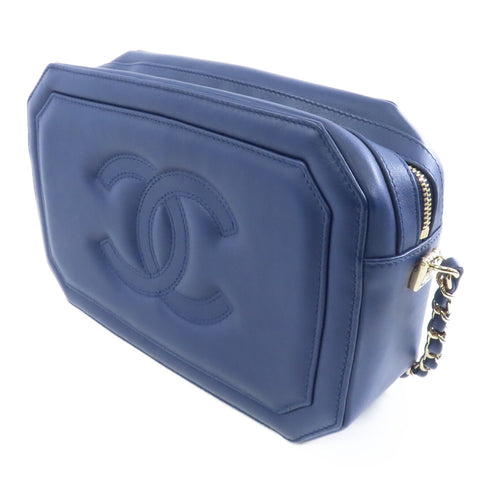 CHANEL CC GHW Chain Shoulder Bag Crossbody Lambskin Leather Navy