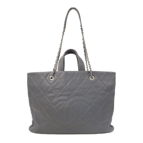 CHANEL Quilted CC SHW 2 Way Shoulder Bag Calfskin Leather Grey