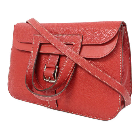 HERMES PHW Halzan 31 2 Way Shoulder Bag Taurillon Clemence Rouge Casaque Red