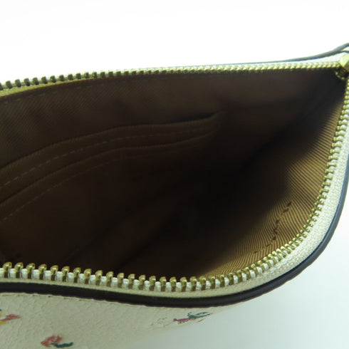 COACH GHW Pouch Wallet Clutch Bag Calfskin Leather Beige