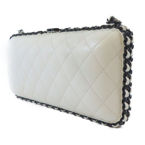 CHANEL Quilted CC Pouch Shoulder Bag Chain Crossbody Lambskin Leather White