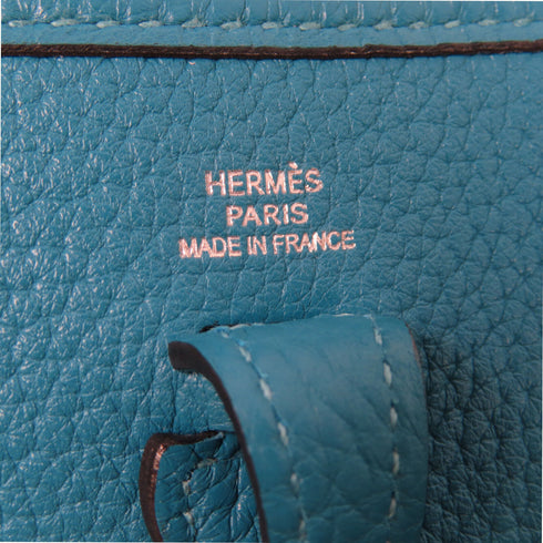 HERMES PHW Evelyne TPM Shoulder Bag Taurillon Clemence Leather Turquoise/Blue