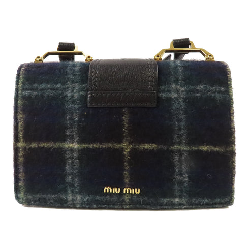 Miu Miu GHW Shoulder Crossbody Bag Wool Black Blue Green