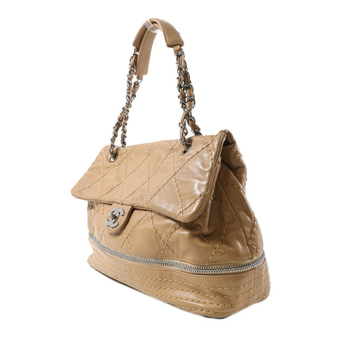 CHANEL Quilted CC SHW Chain Shoulder Bag Calfskin Leather Brown v2