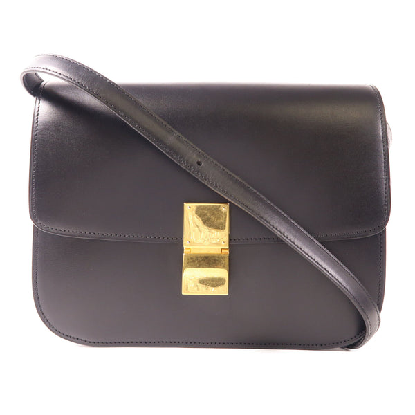 CELINE GHW Classic Box Shoulder Bag Calfskin Leather Black