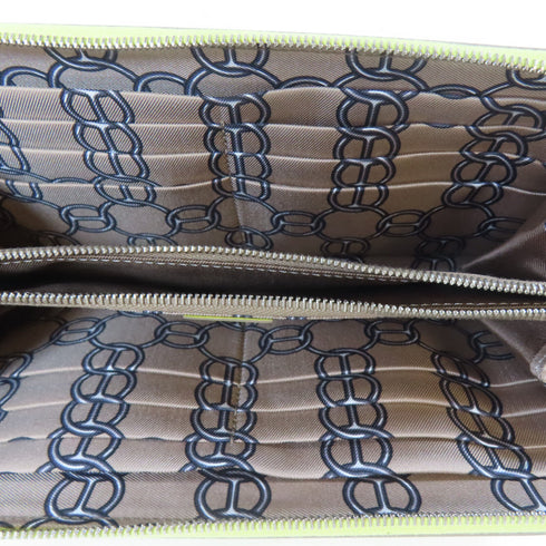 HERMES PHW Silk Zipper Long Round Wallet Veau Epsom Leather Yellow Lime