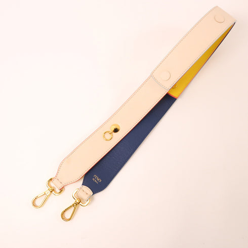 FENDI GHW Shoulder Strap Leather White Yellow Blue