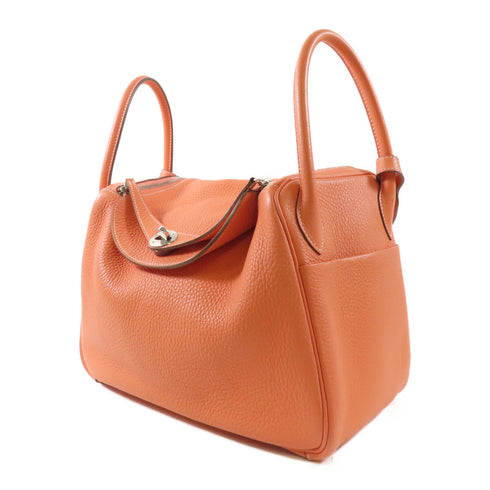 HERMES PHW Lindy 30 Shoulder Bag Clemence Leather Orange Flamingo